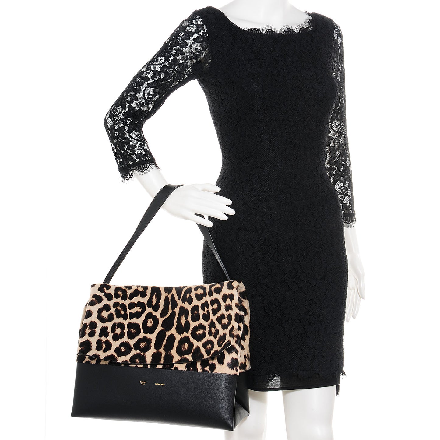 Pony Hair Calfskin Leopard Print All Soft Tote Black