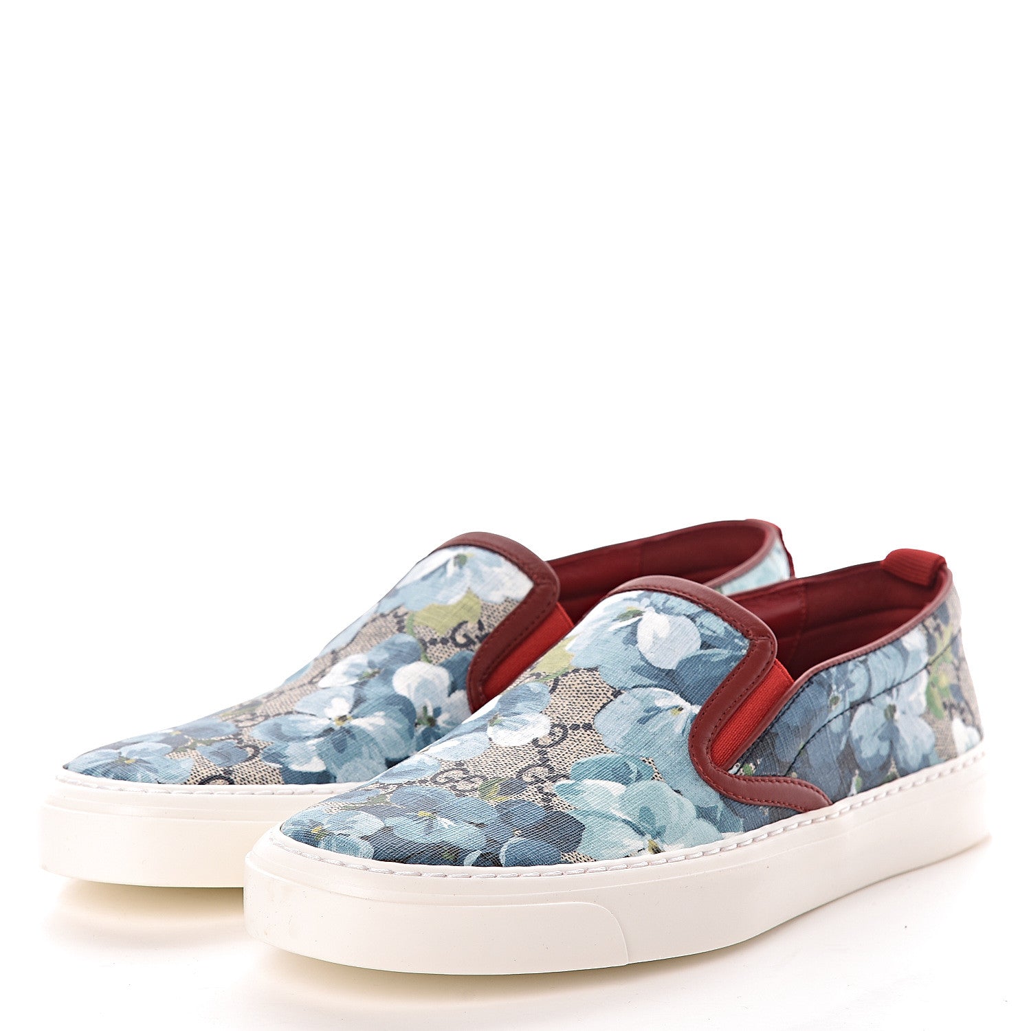 Gucci GG Supreme Monogram Blooms Womens Slip On Sneakers 38 Beige Blue Navy Red 3 of 8