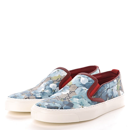 Gucci GG Supreme Monogram Blooms Womens Slip On Sneakers 38 Beige Blue Navy Red 3 of 8