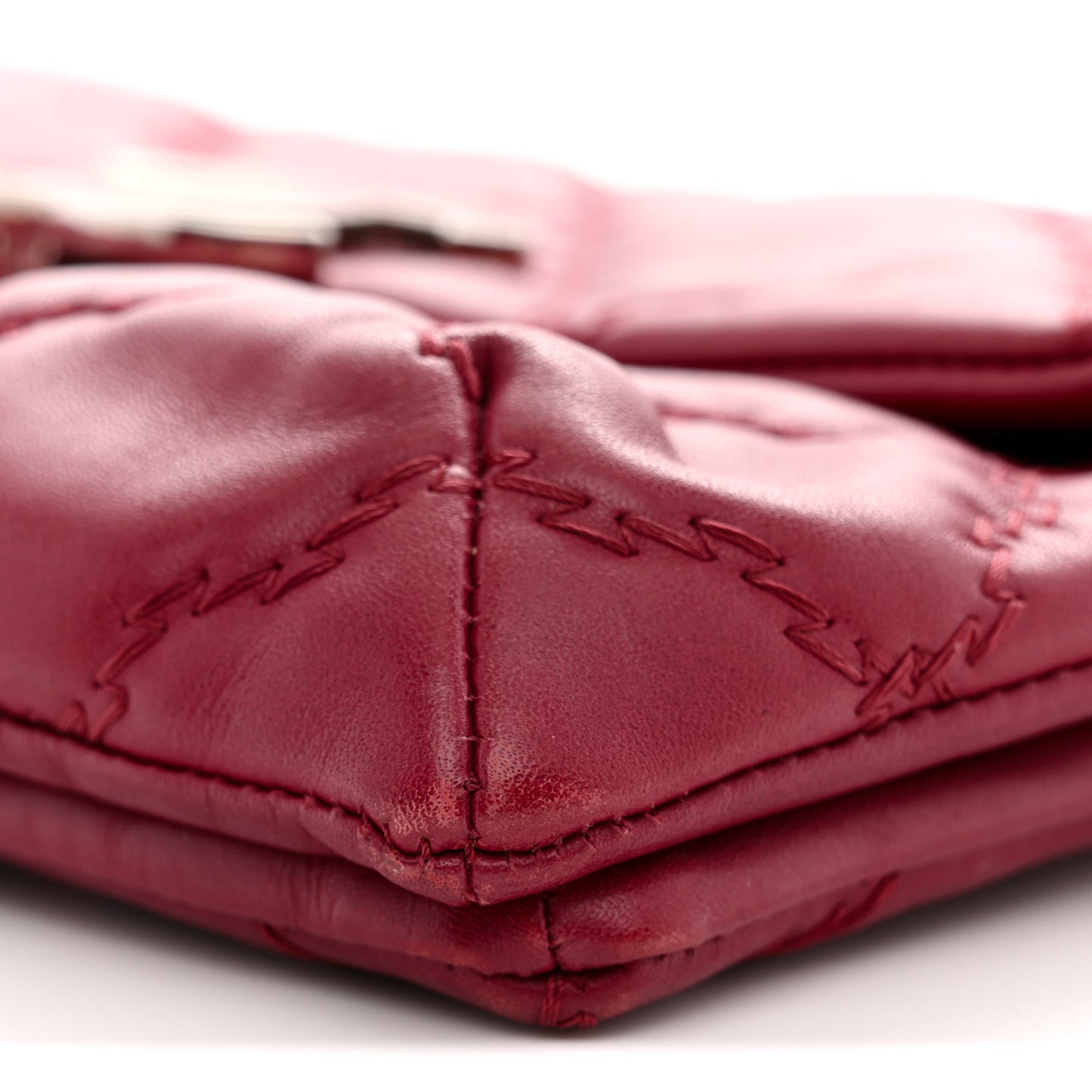 Calfskin Quilted Double Stitch Hamptons Clutch with Chain Red