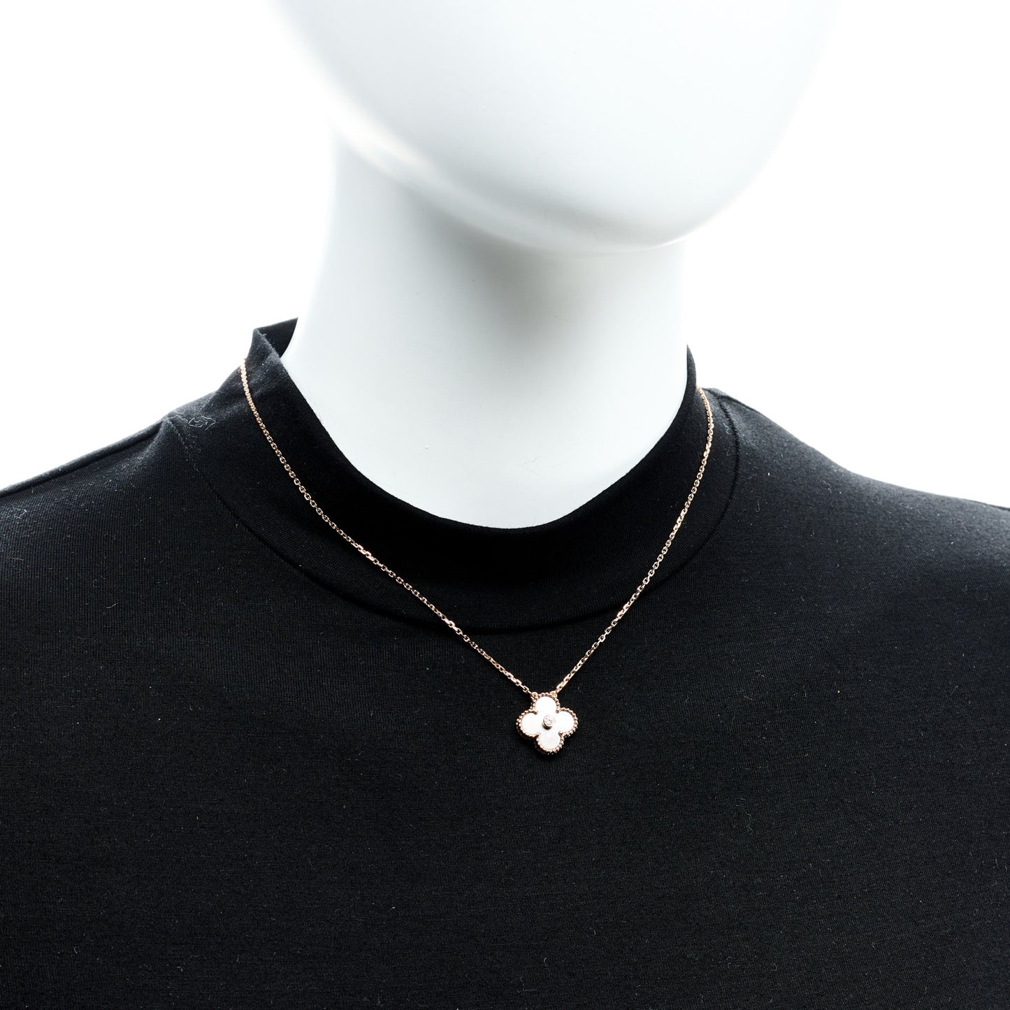 18K Rose Gold Diamond Silver Obsidian Vintage Alhambra Pendant Necklace