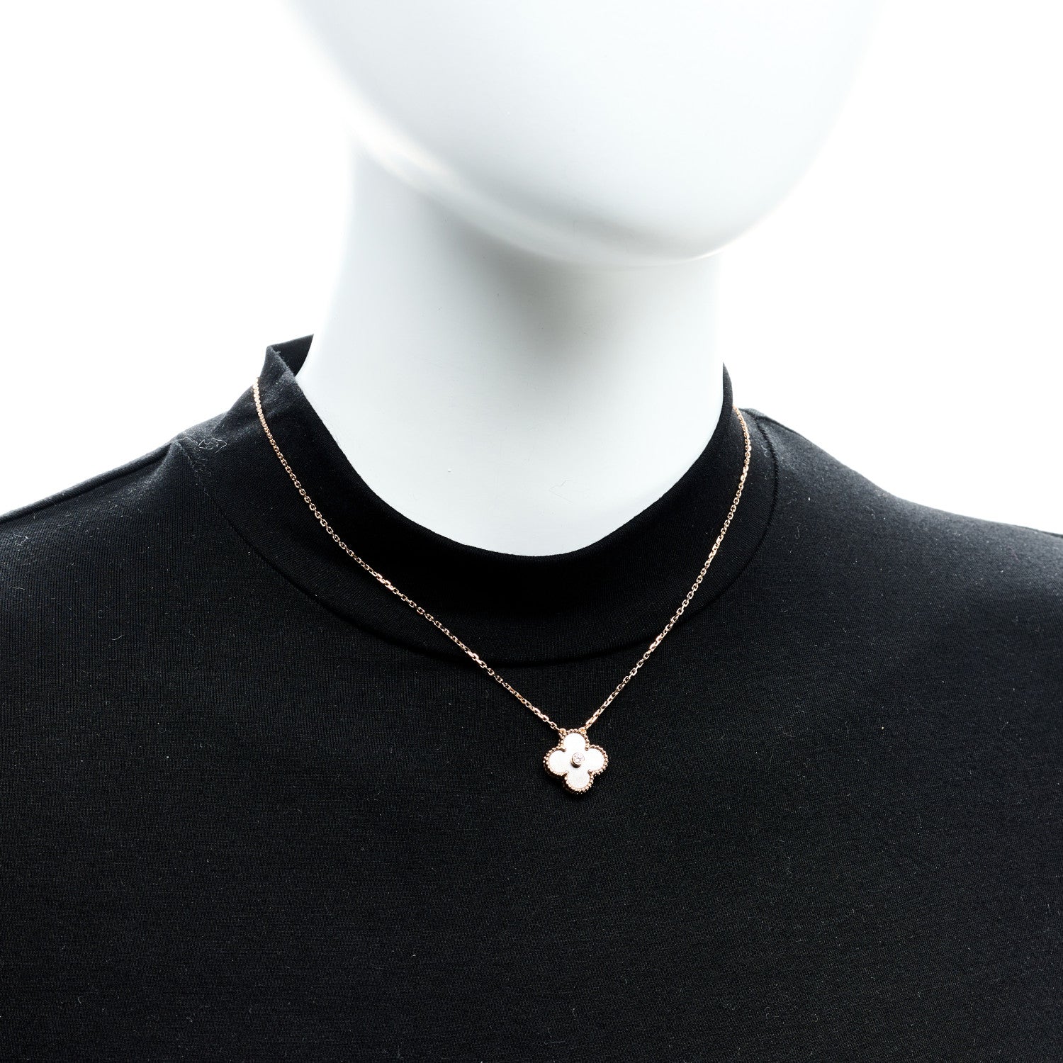 Van Cleef & Arpels 18K Rose Gold Diamond Silver Obsidian Vintage Alhambra Pendant Necklace 2 of 6
