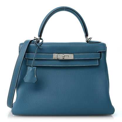Hermes Taurillon Clemence Kelly Retourne 28 Bleu Jean 1 of 14