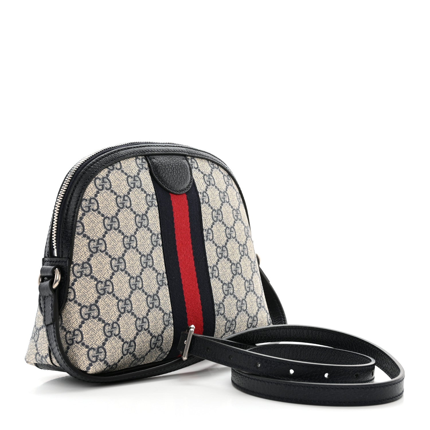 Gucci GG Supreme Monogram Textured Dollar Calfskin Web Small Ophidia Dome Shoulder Bag Beige Blue 3 of 12