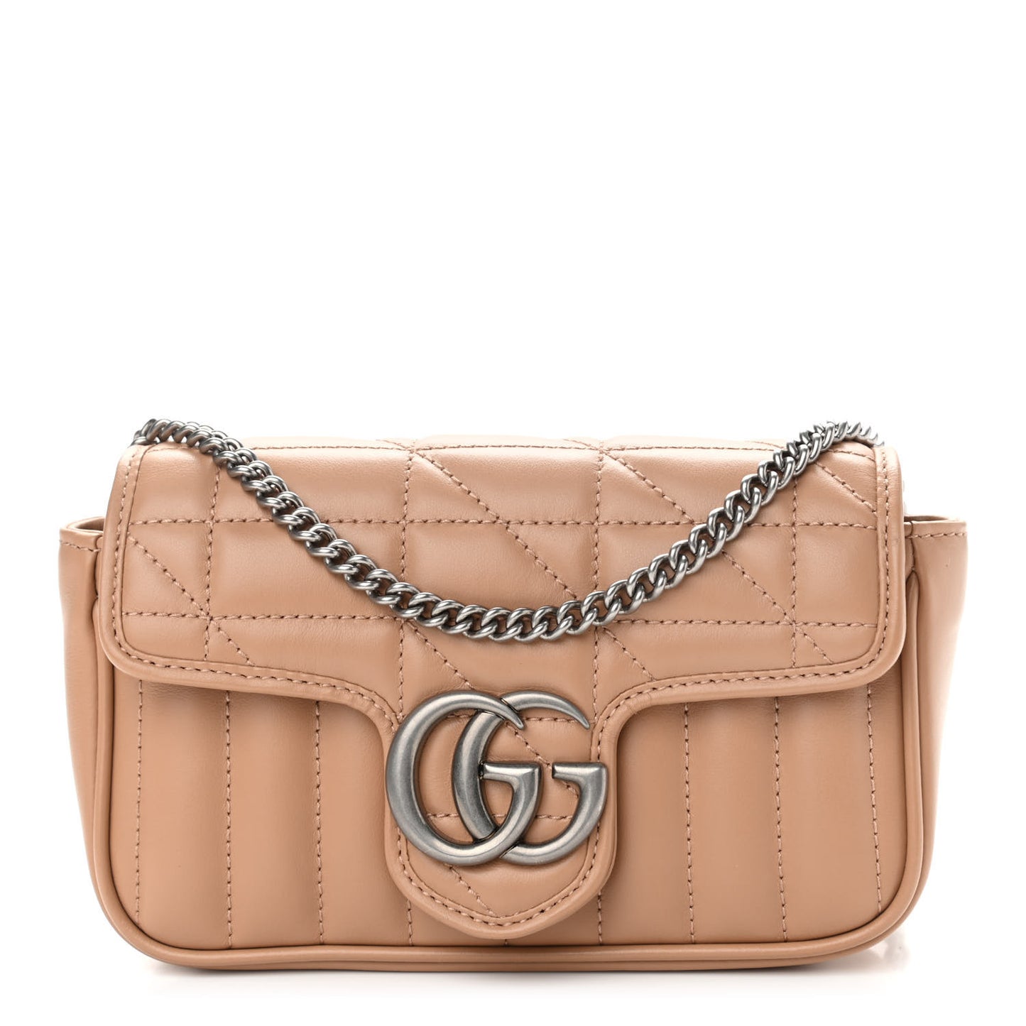 Calfskin Matelasse Aria Super Mini GG Marmont Shoulder Bag Camelia
