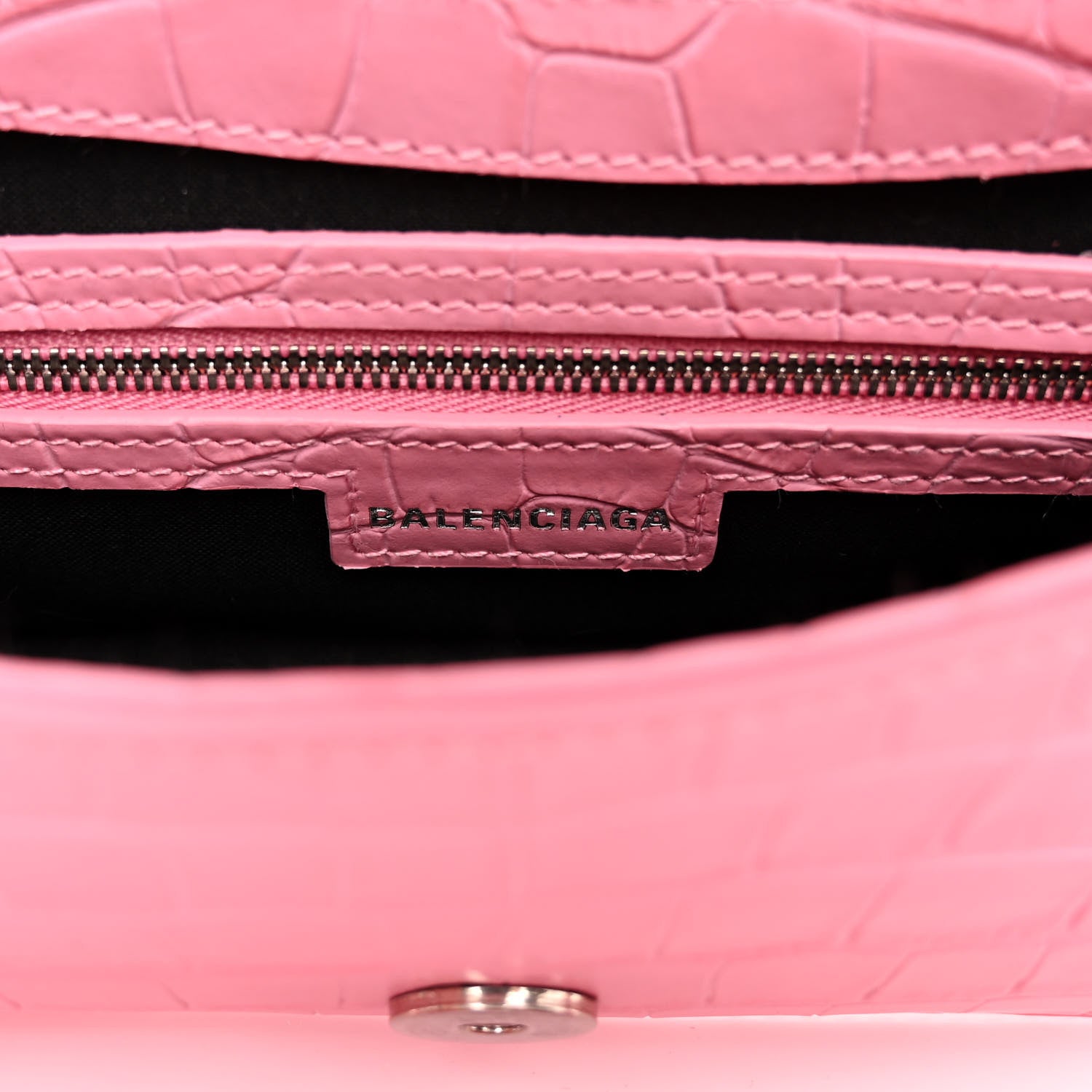 Balenciaga Calfskin Crocodile Embossed Small Lindsay Shoulder Bag Sweet Pink 6 of 12