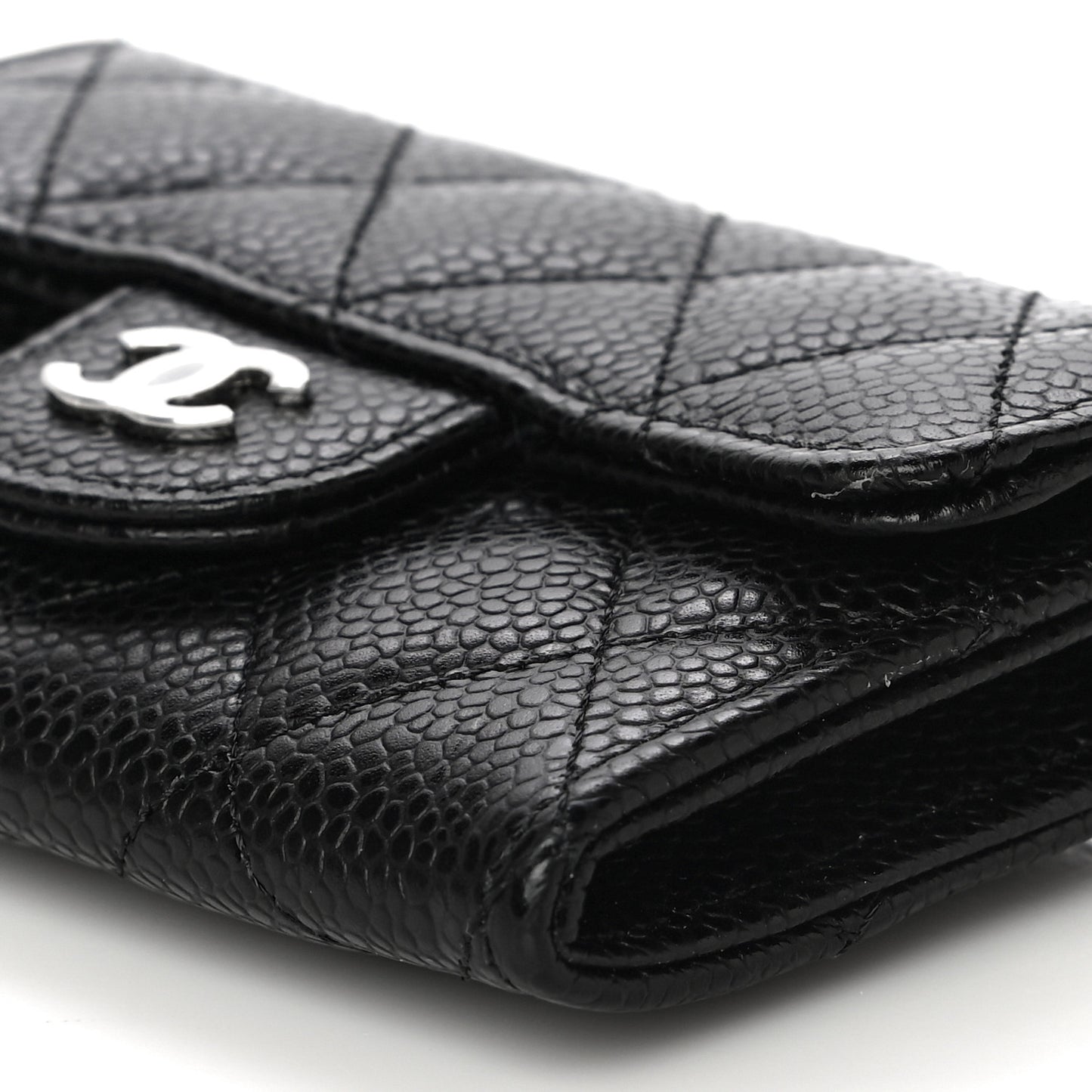 Caviar Quilted Flap Card Holder Wallet Black