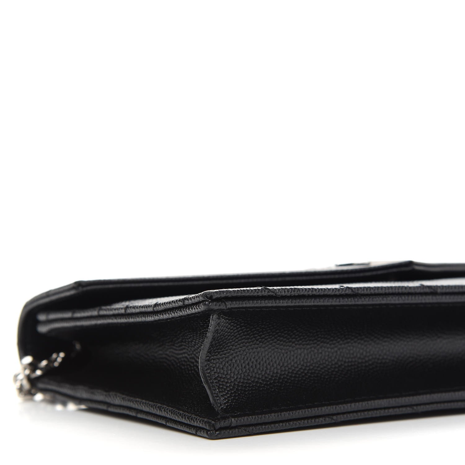 Saint Laurent Grain De Poudre Matelasse Chevron Monogram Envelope Chain Wallet Black 8 of 9