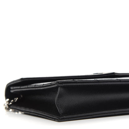 Saint Laurent Grain De Poudre Matelasse Chevron Monogram Envelope Chain Wallet Black 8 of 9