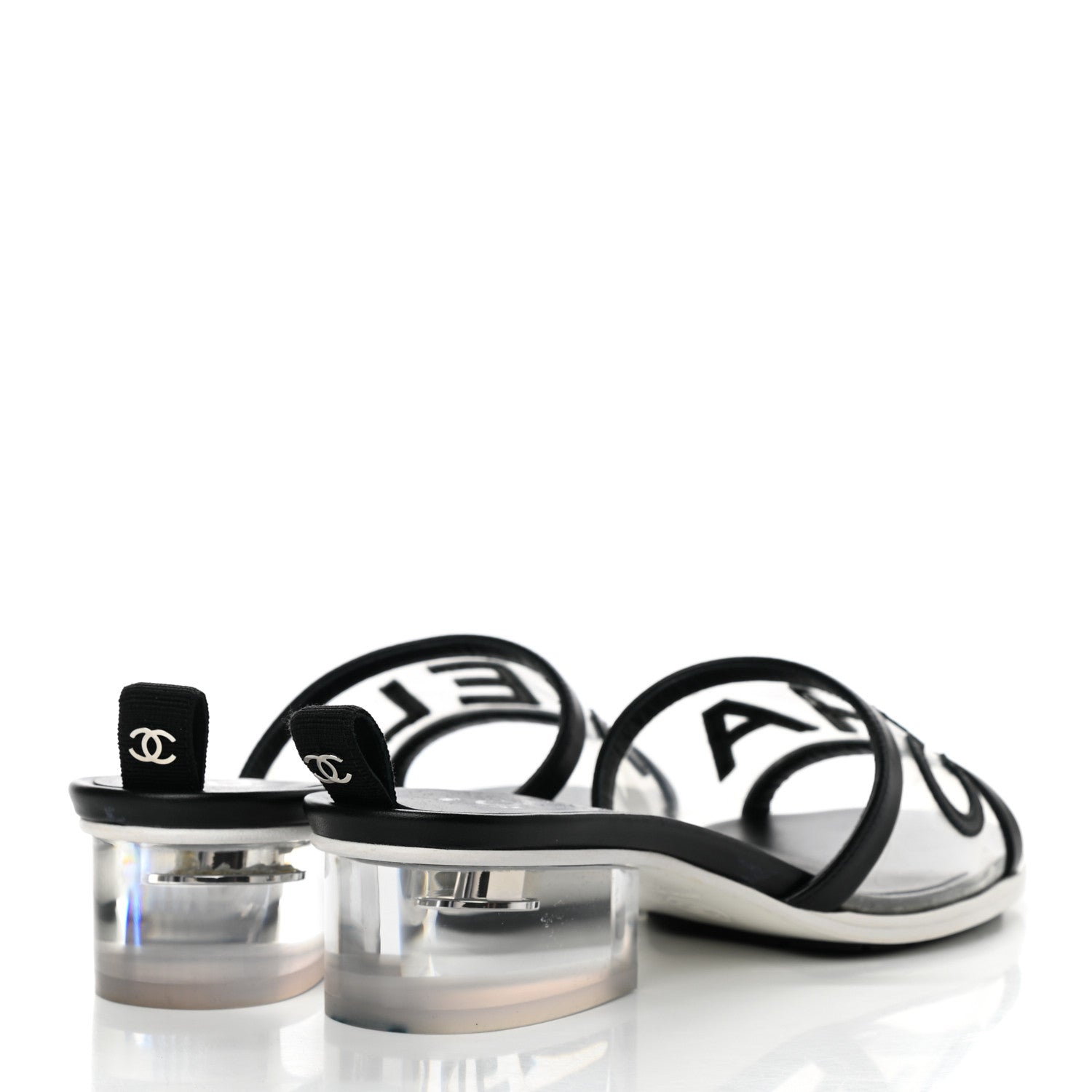 Chanel Lambskin PVC Logo Mule 37 Transparent Black White 4 of 7