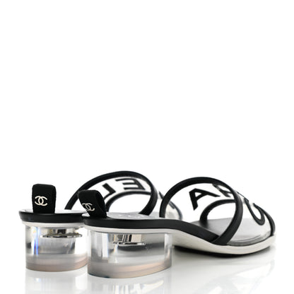 Chanel Lambskin PVC Logo Mule 37 Transparent Black White 4 of 7