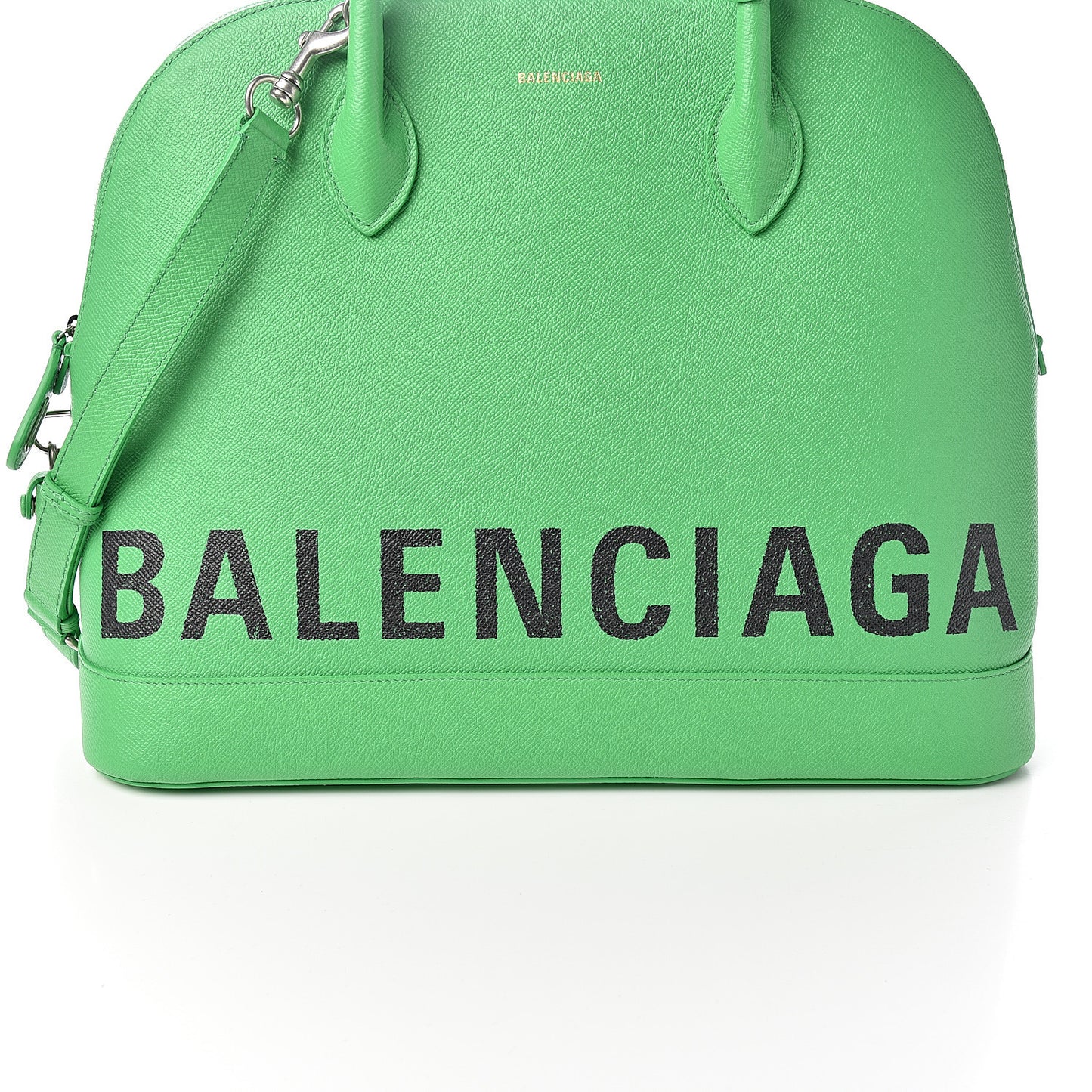 Signature Grained Calfskin Logo M Ville Top Handle Bag Green