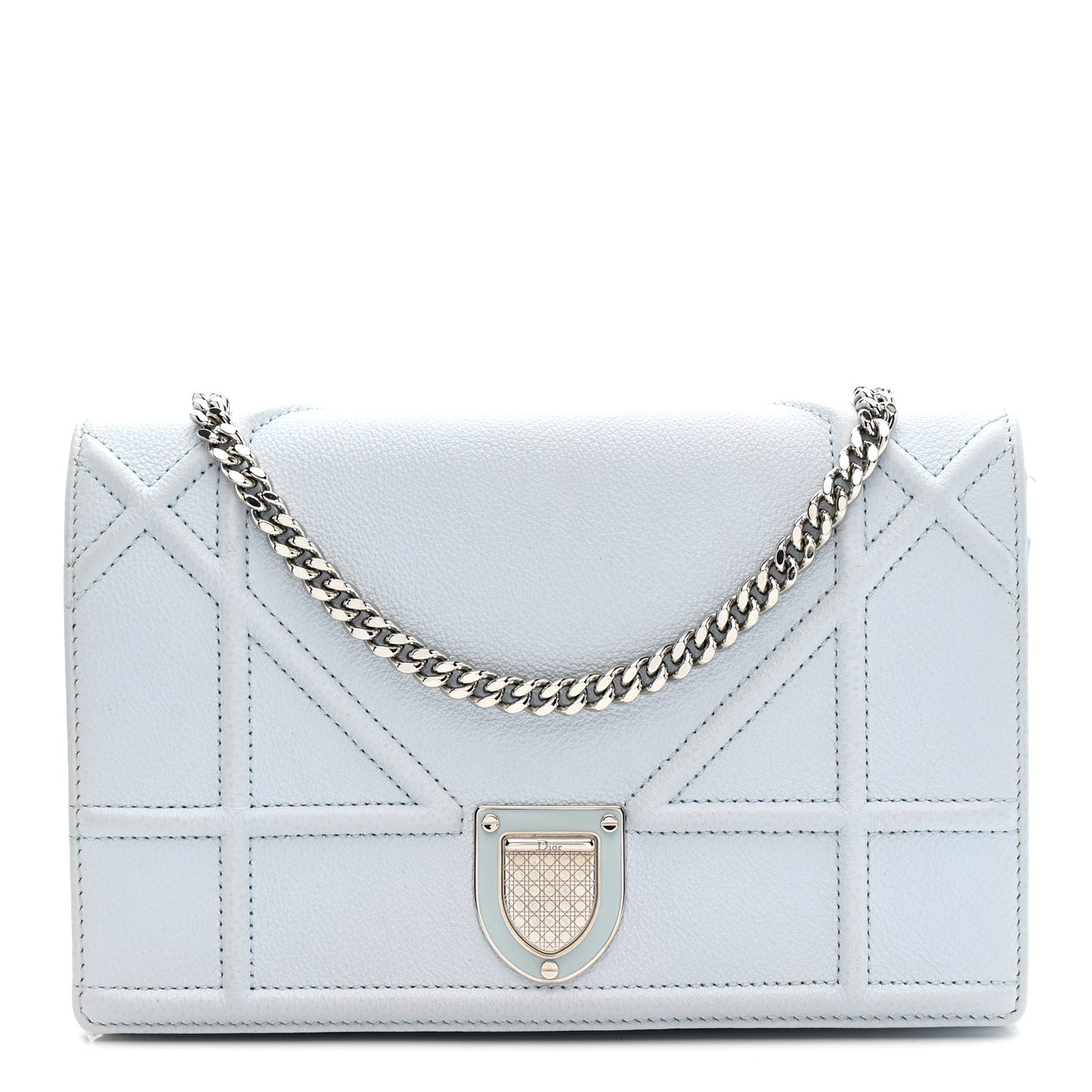Grained Calfskin Diorama Wallet on Chain Pouch Light Blue