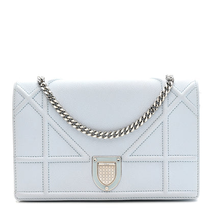 Christian Dior Grained Calfskin Diorama Wallet on Chain Pouch Light Blue 1 of 15