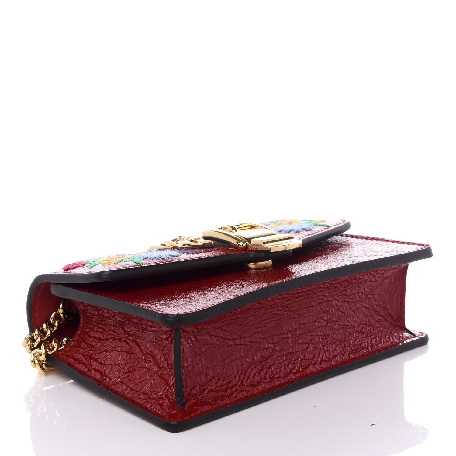 Gucci Patent Embroidered Super Mini Sylvie Chain Shoulder Bag Red 3 of 9