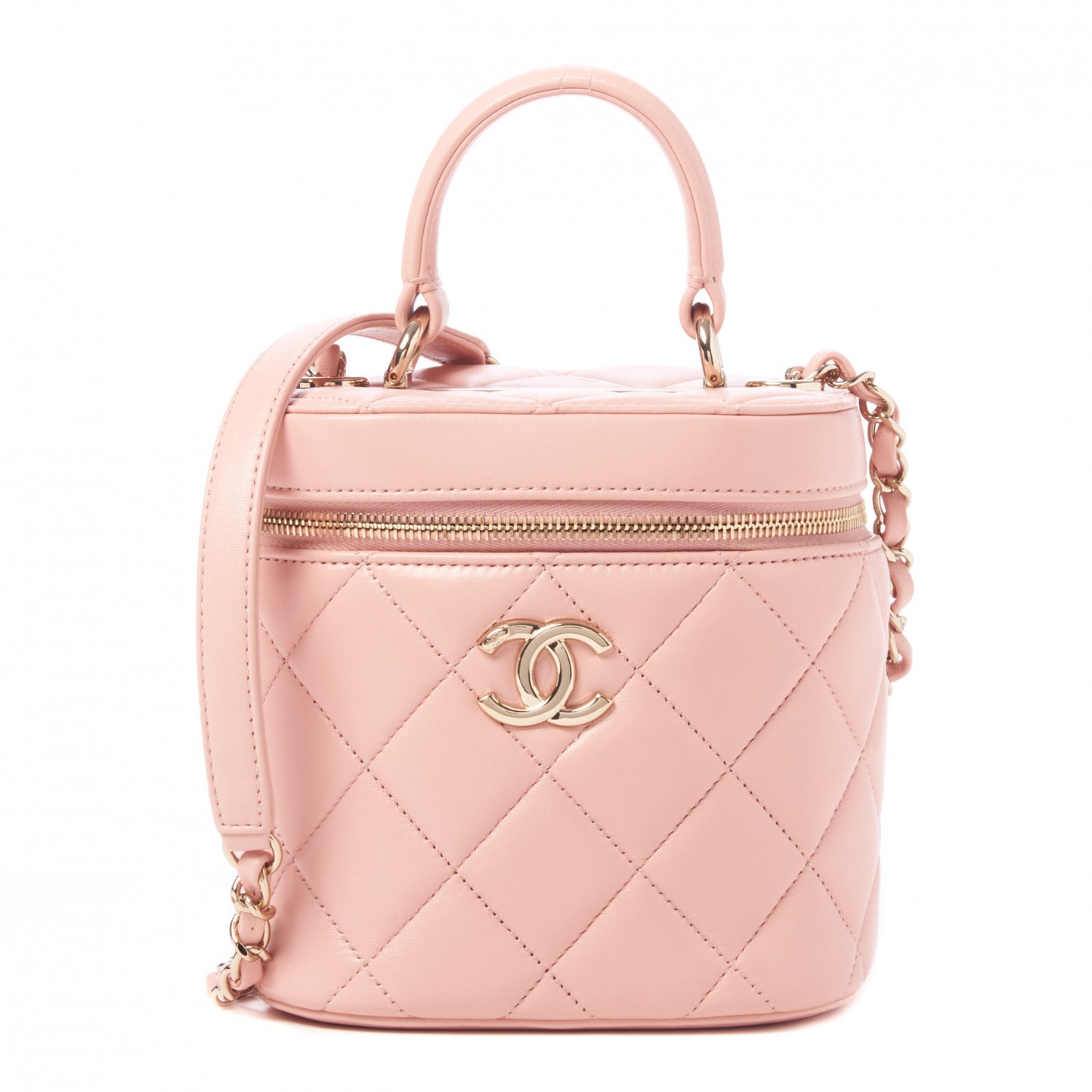 Lambskin Quilted Trendy Vanity Case Pink