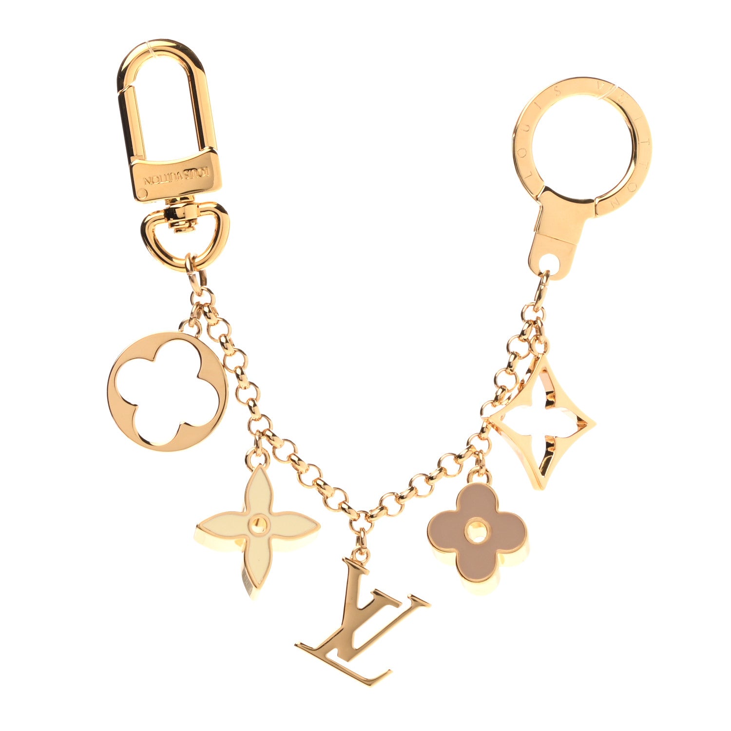 Louis Vuitton Brass Enamel Fleur De Monogram Bag Charm Chain Gold 1 of 5