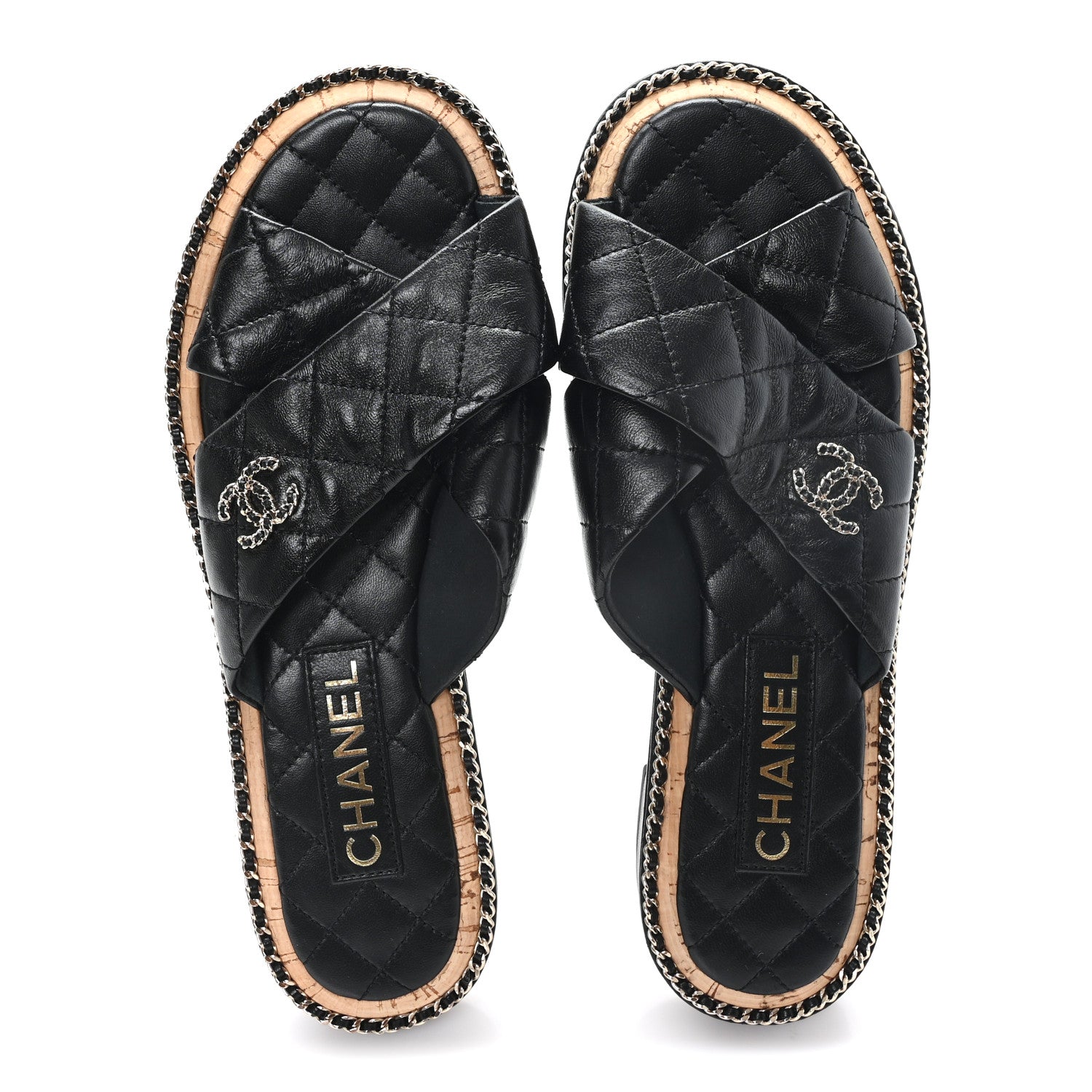 Chanel Lambskin Quilted Chain CC Sandals 39 Black 2 of 9