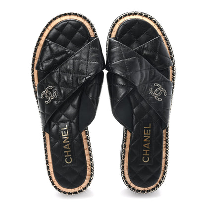 Chanel Lambskin Quilted Chain CC Sandals 39 Black 2 of 9