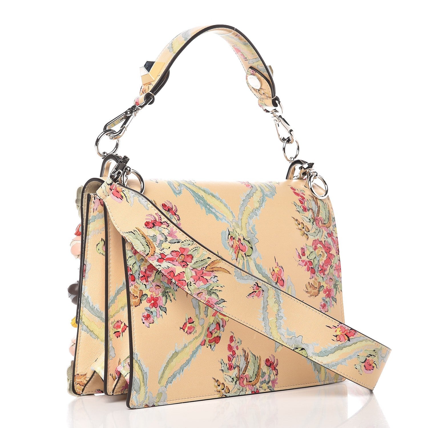 Fendi Vitello Marie Antoinette Print Rosebud Kan I Shoulder Bag Panna Multicolor 4 of 9