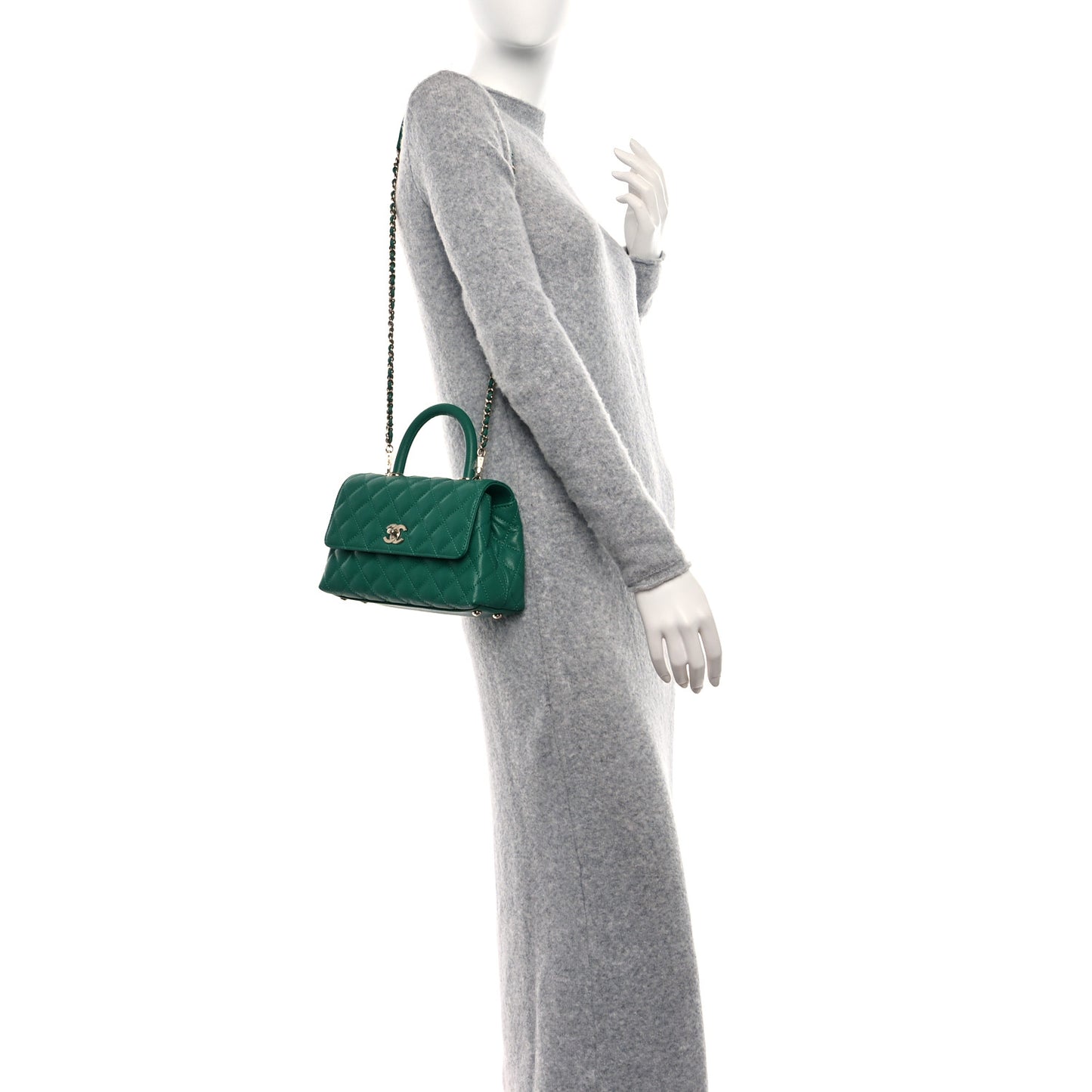 Caviar Quilted Mini Coco Handle Flap Green