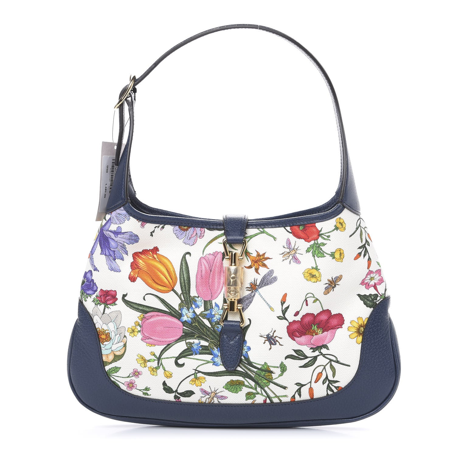 Gucci Canvas Flora Medium Jackie Hobo Blue Agata 1 of 8