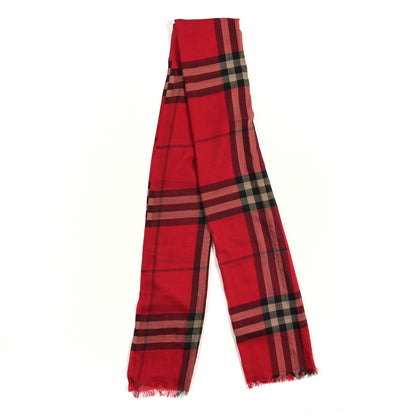 Burberry Wool Silk Giant Check Fringe Scarf Red 2 of 3