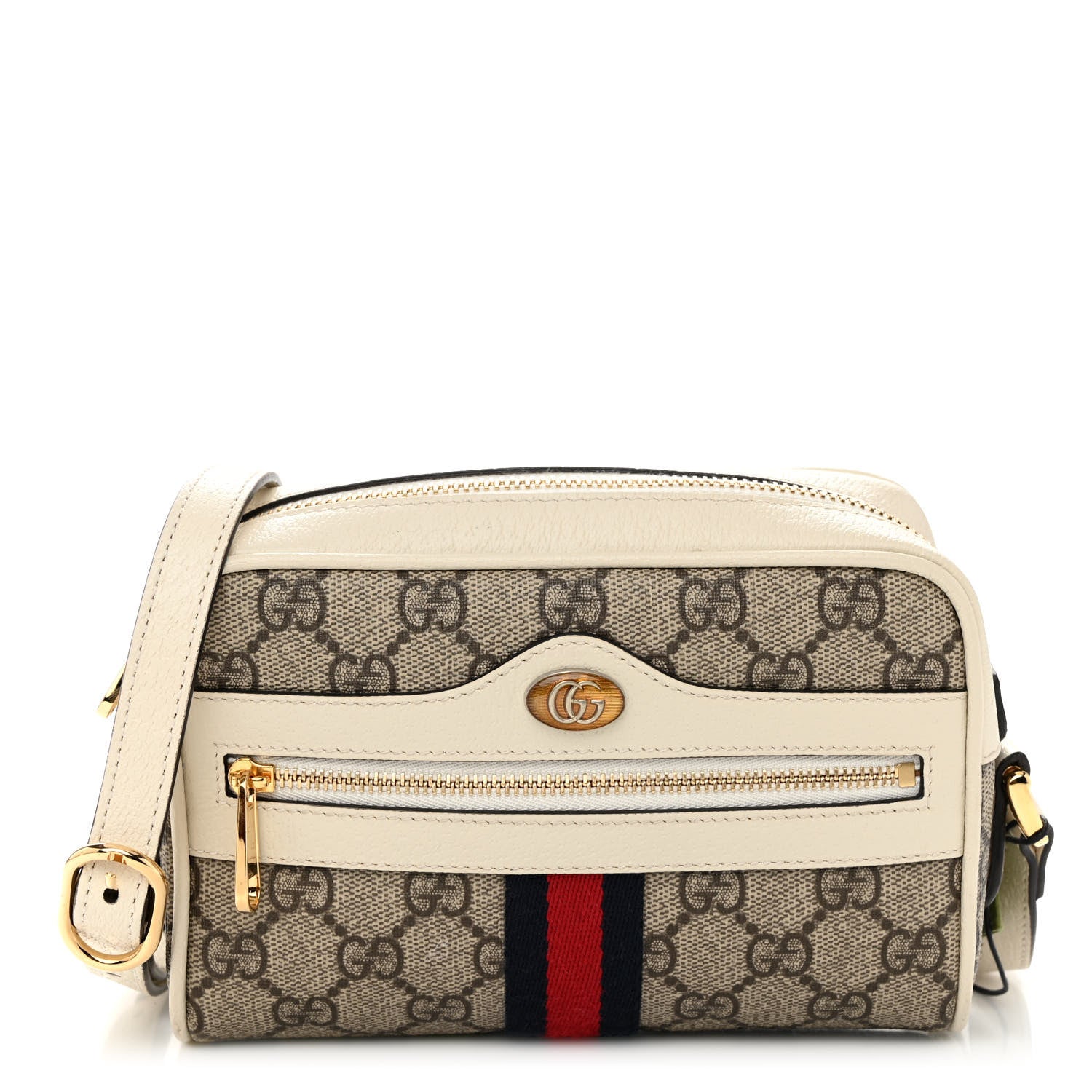 Gucci GG Supreme Monogram Textured Calfskin Web Mini Ophidia Shoulder Bag Beige Ebony Mystic White 1 of 10