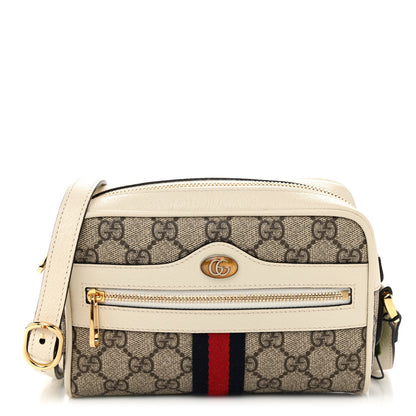 Gucci GG Supreme Monogram Textured Calfskin Web Mini Ophidia Shoulder Bag Beige Ebony Mystic White 1 of 10