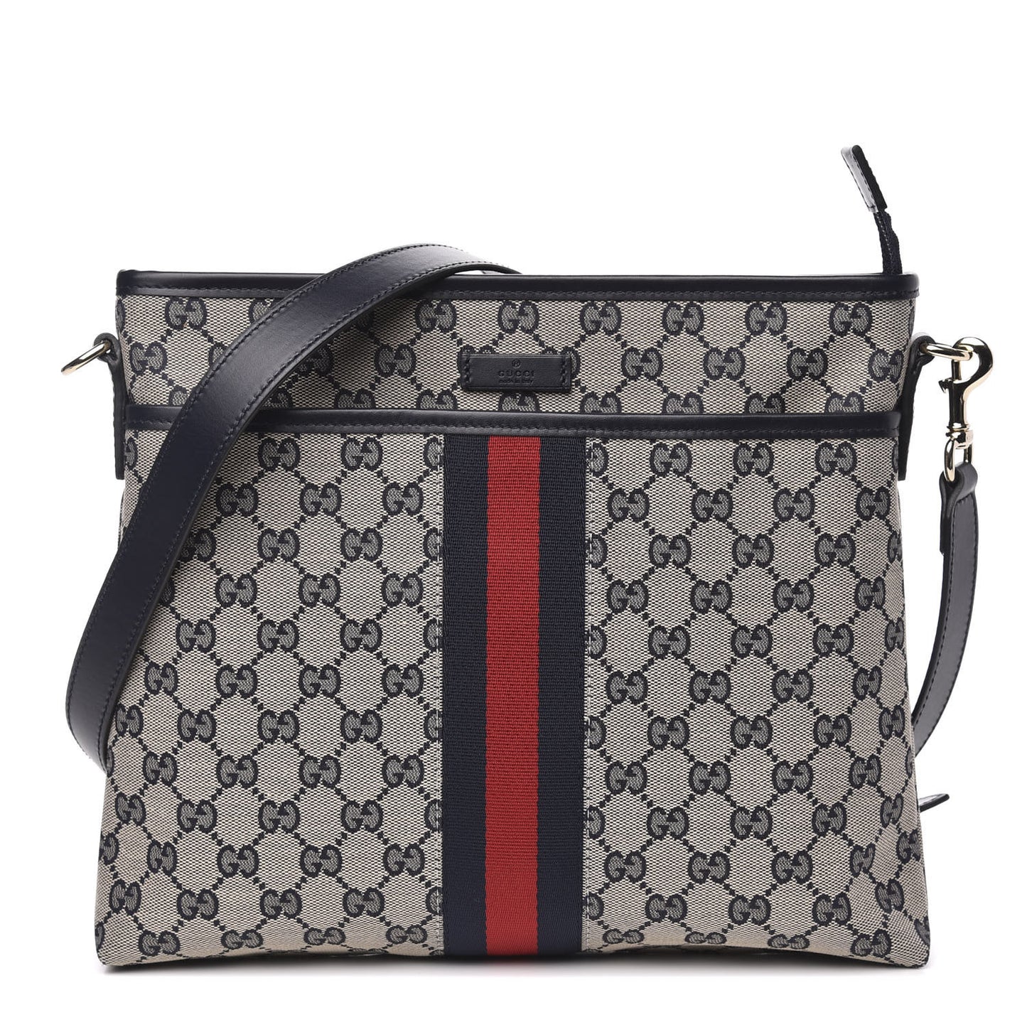 GG Supreme Monogram Web Flat Messenger Bag Navy