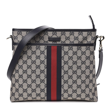 Gucci GG Supreme Monogram Web Flat Messenger Bag Navy 1 of 9