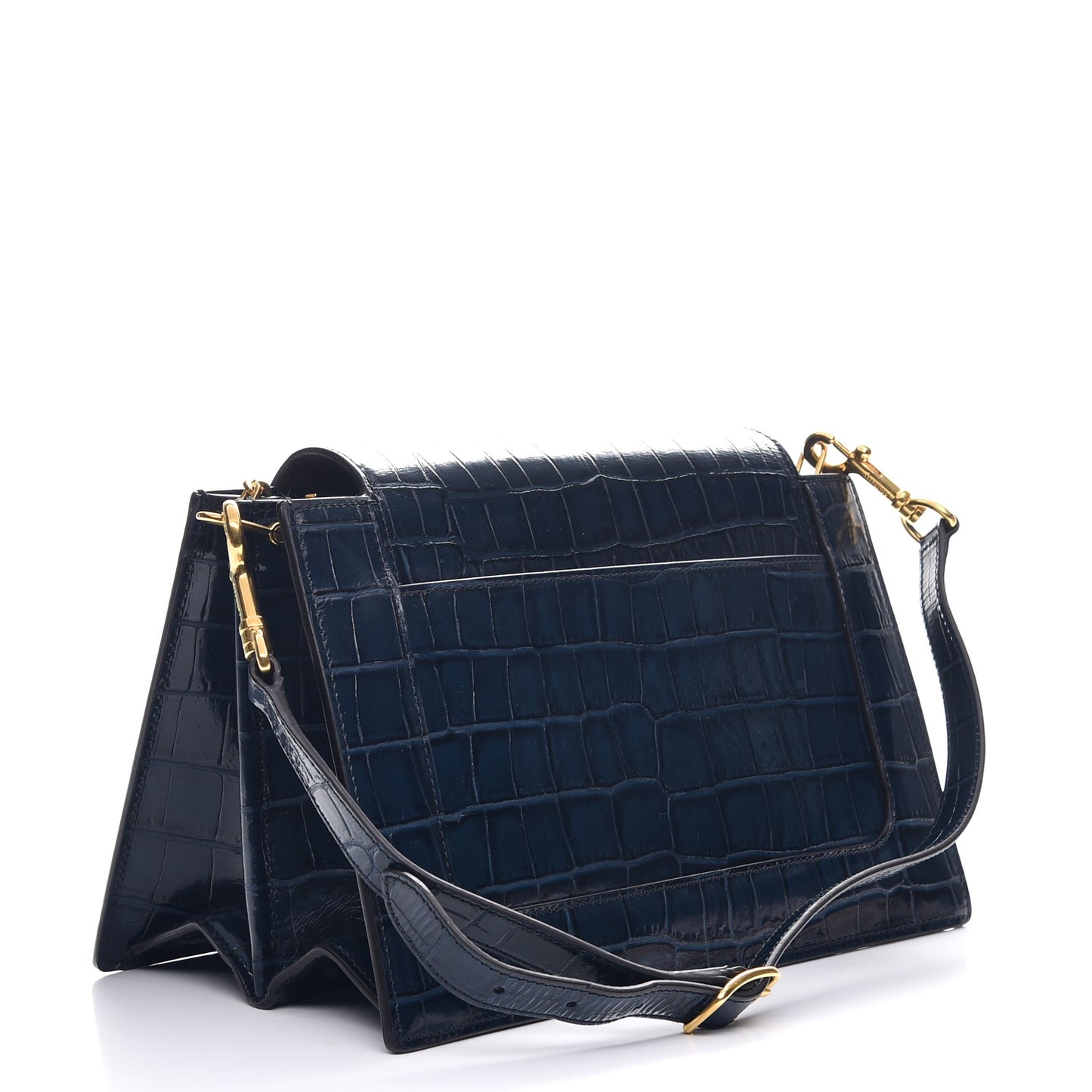 Calfskin Croc Print Pembroke Shoulder Bag Navy