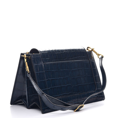 Mulberry Calfskin Croc Print Pembroke Shoulder Bag Navy 3 of 8