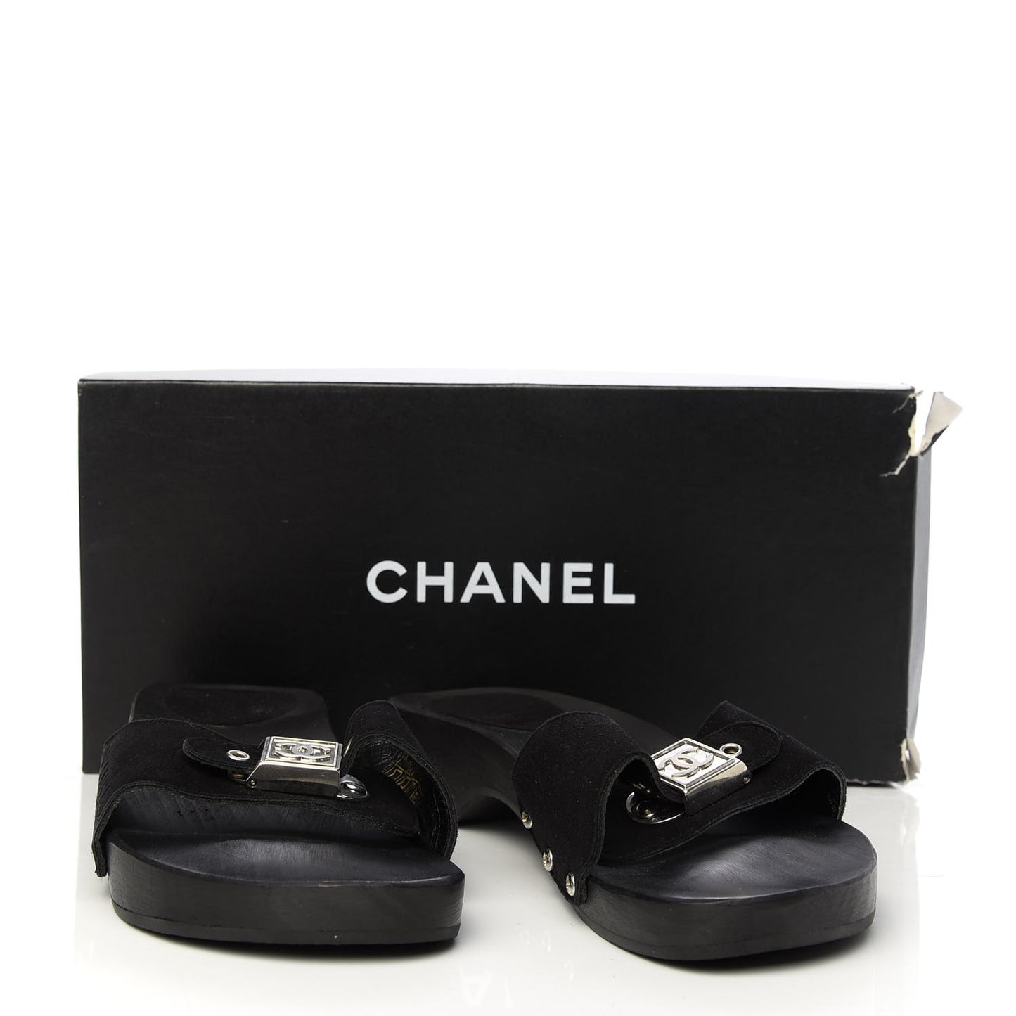 Suede CC Buckle Clogs 37 Black