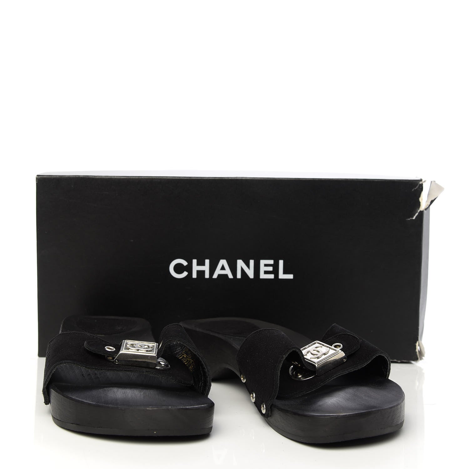 Chanel Suede CC Buckle Clogs 37 Black 9 of 9