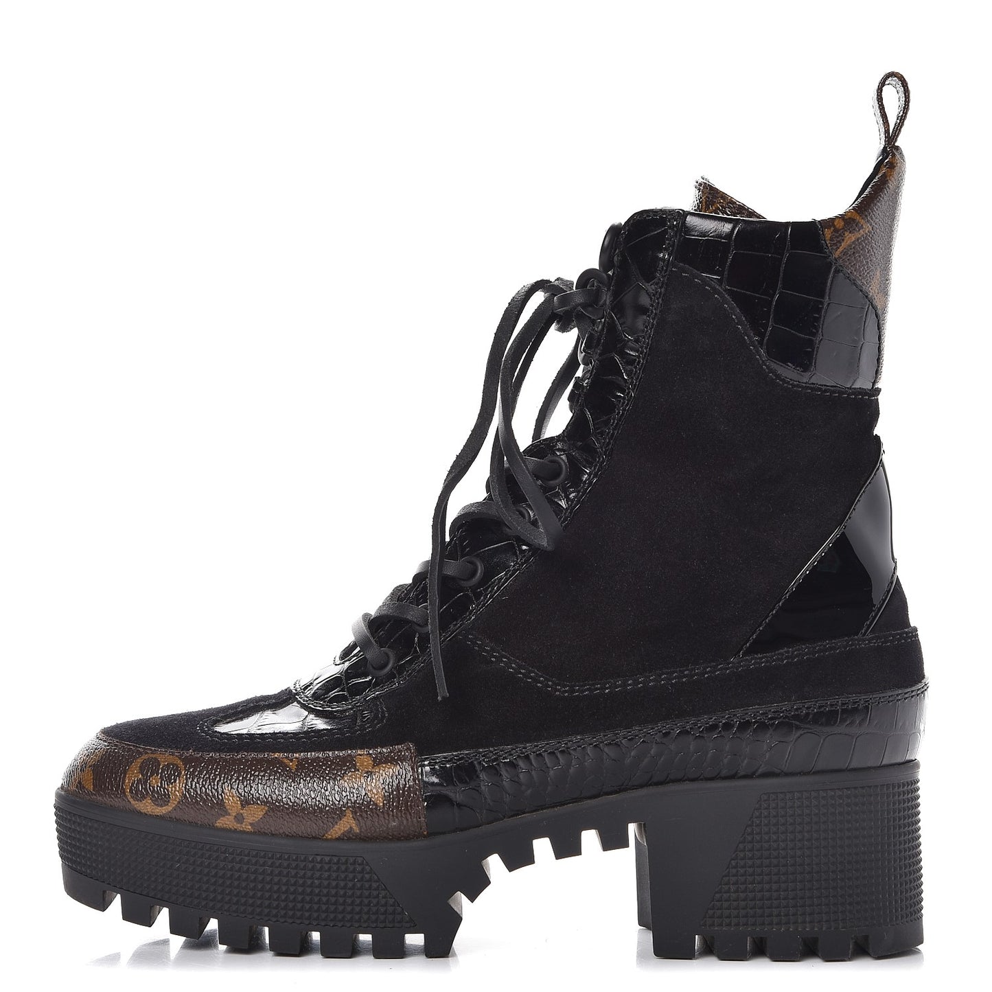 Suede Calfskin Monogram Laureate Platform Desert Boots 39 Black