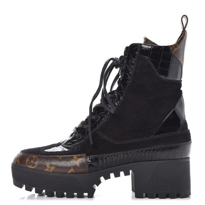 Louis Vuitton Suede Calfskin Monogram Laureate Platform Desert Boots 39 Black 1 of 8