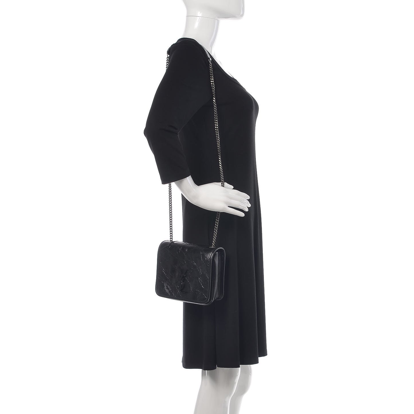 Crinkled Calfskin Matelasse Monogram Niki Chain Wallet Black