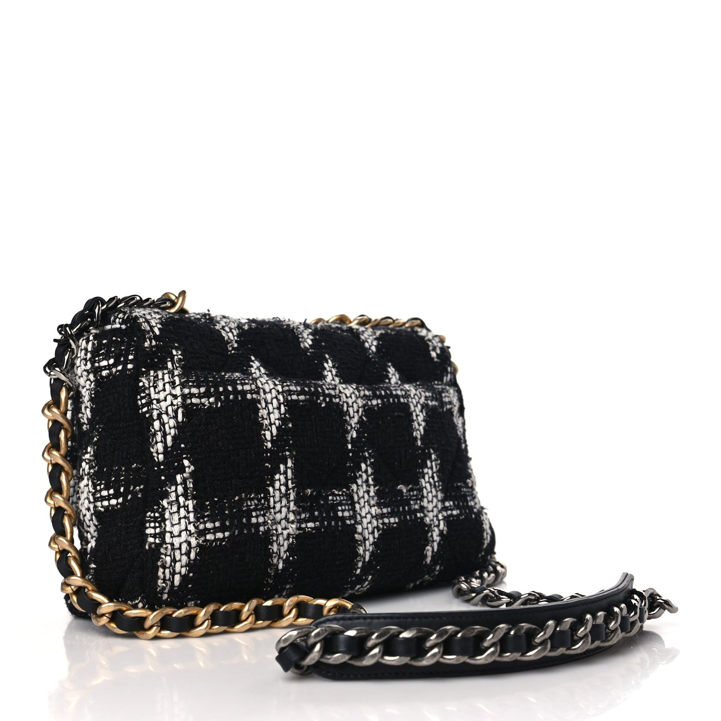 Tweed Houndstooth Quilted Medium Chanel 19 Flap Black White
