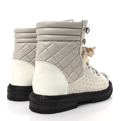 Chanel Tweed Patent Cap Toe Lace Up Short Boots 39.5 White 4 of 10