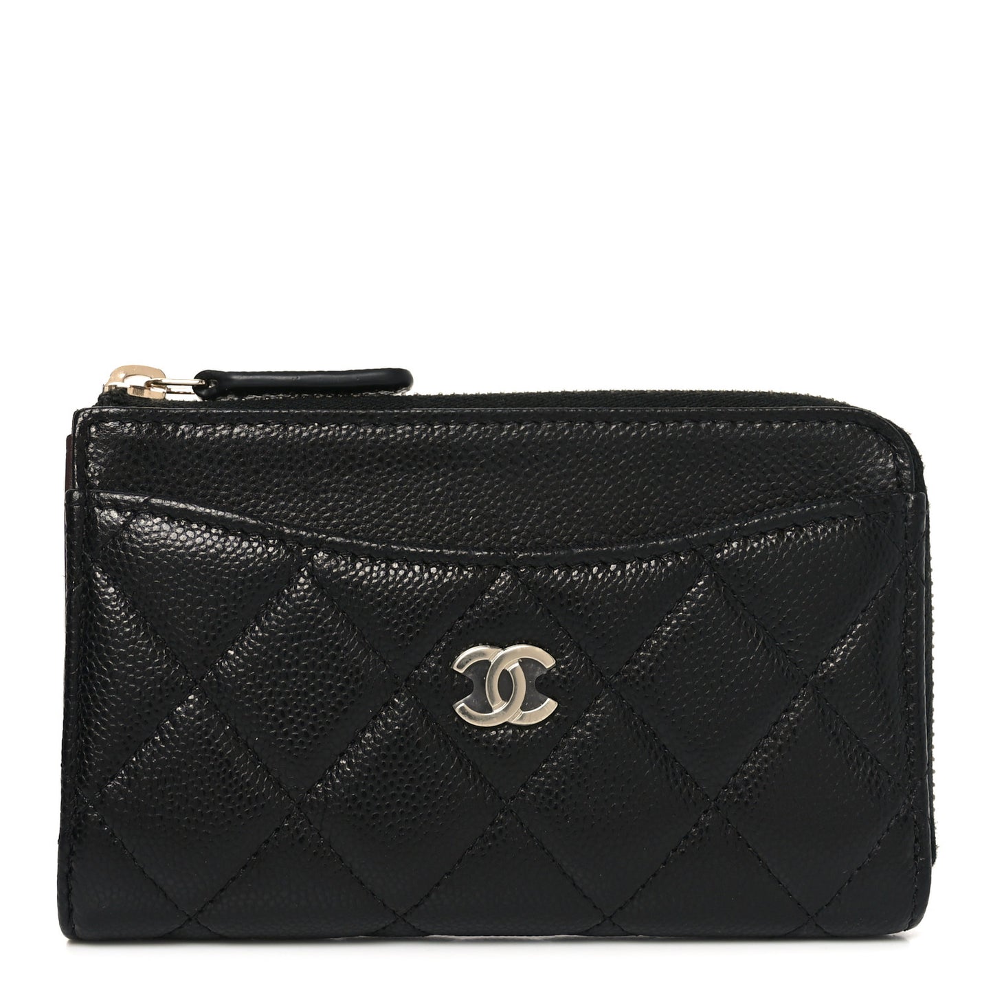 Caviar Quilted CC Zip Around Card Holder Black