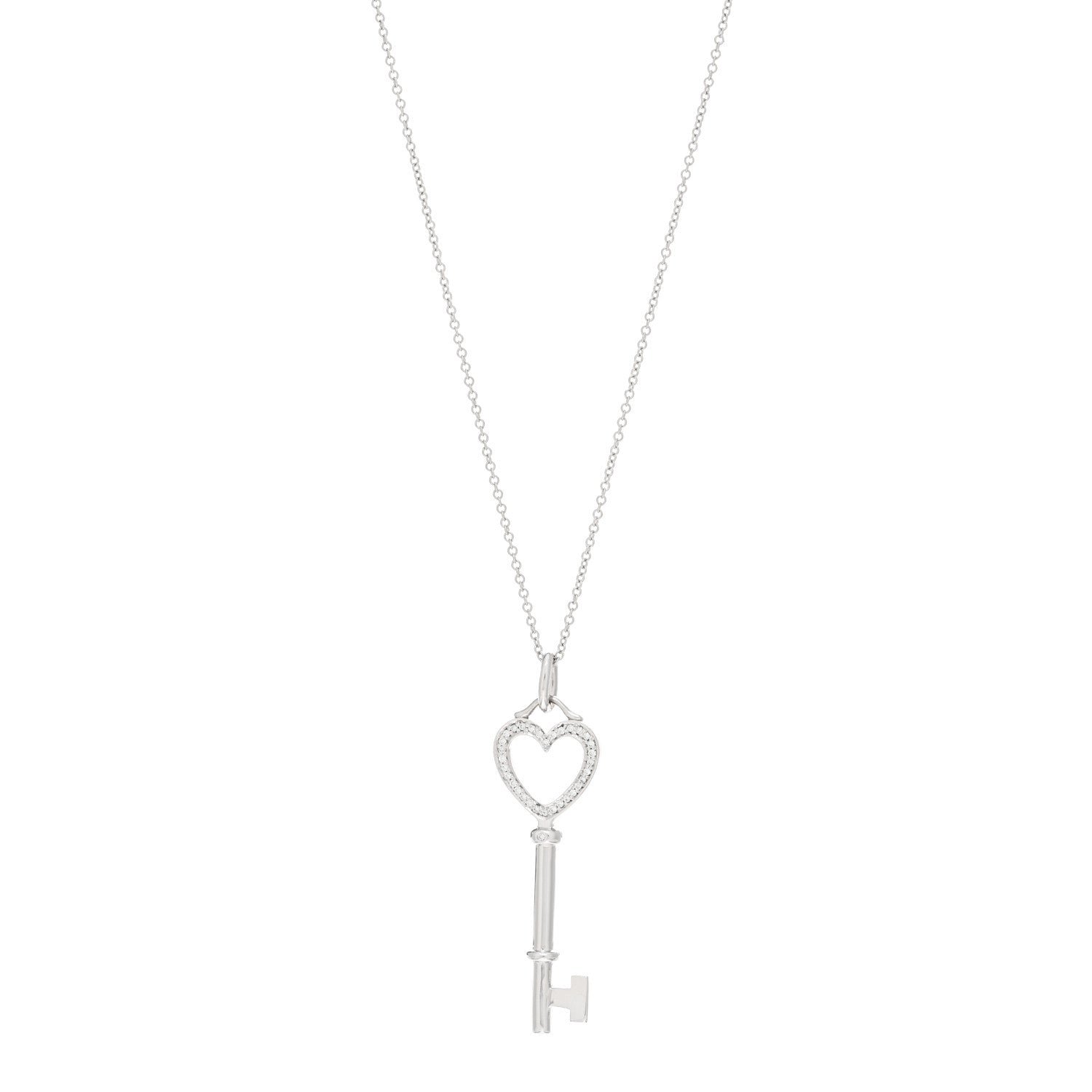 Tiffany 18K White Gold Diamond Medium Heart Key Pendant Necklace 1 of 4