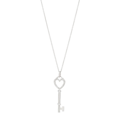 Tiffany 18K White Gold Diamond Medium Heart Key Pendant Necklace 1 of 4