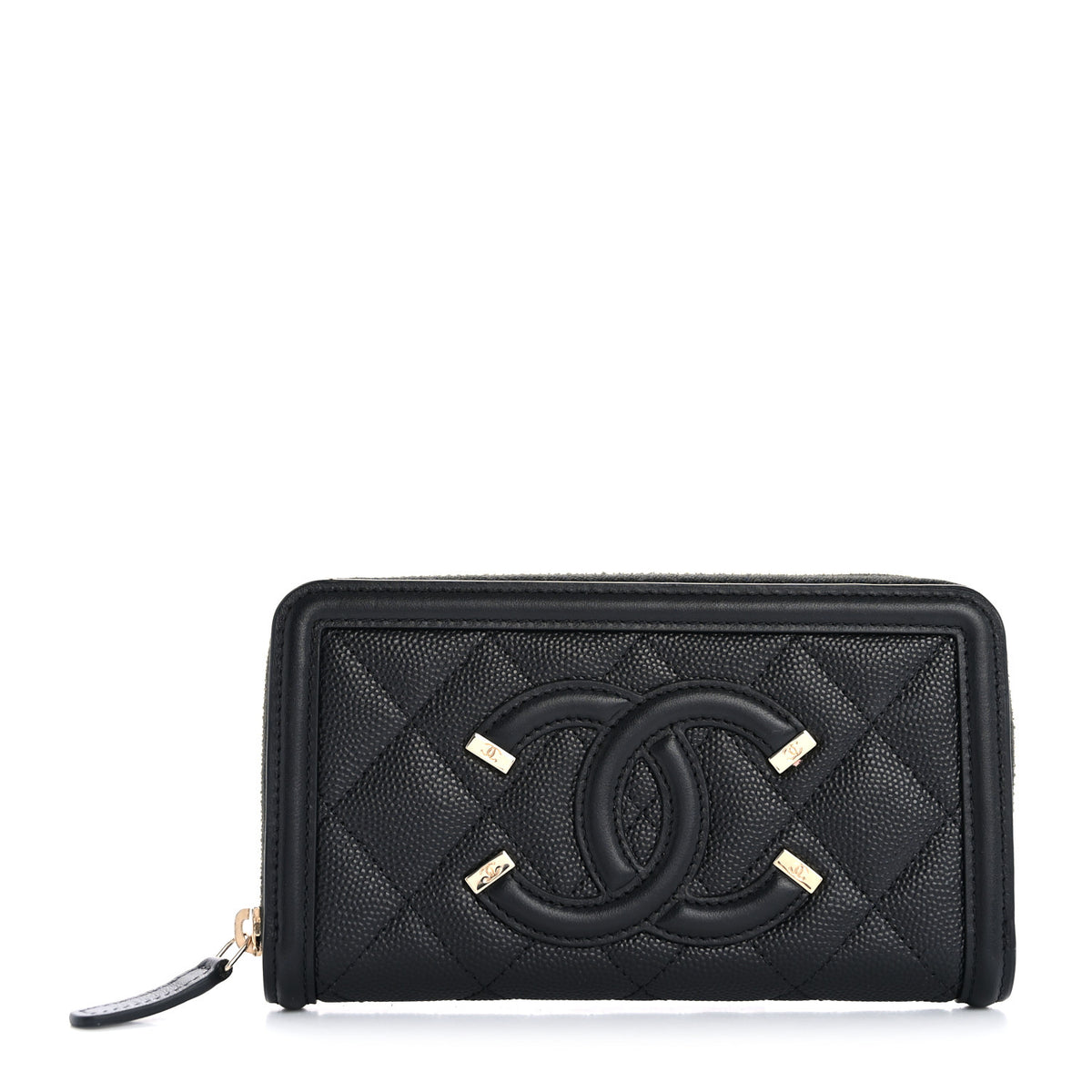 Caviar Quilted Medium Filigree Zip Around Wallet Black