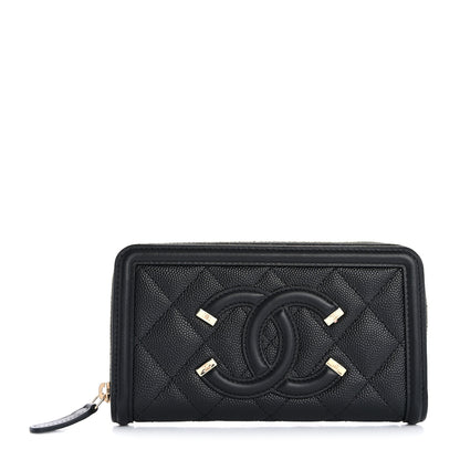 Chanel Caviar Quilted Medium Filigree Zip Around Wallet Black 1 of 10