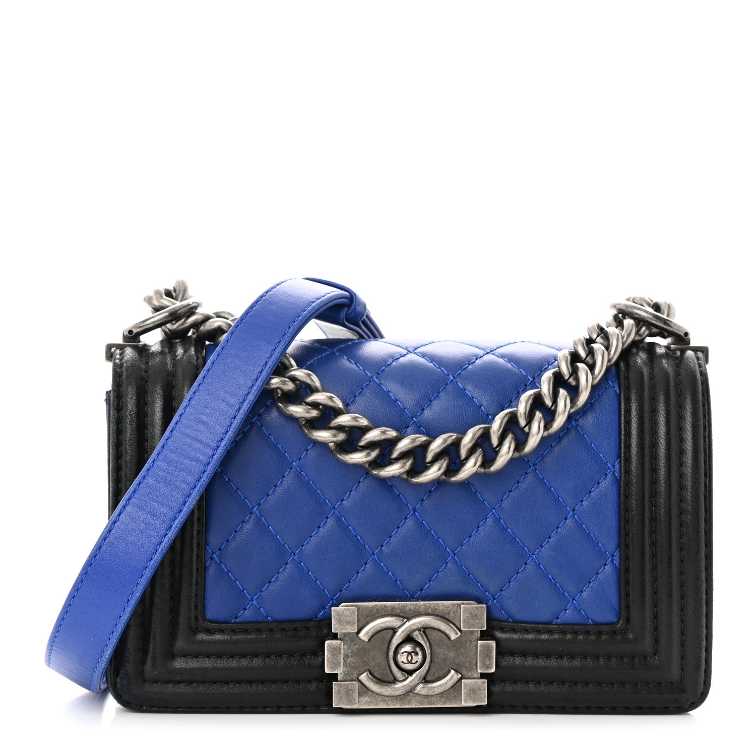Chanel Lambskin Quilted Small Boy Flap Black Blue 1 of 12
