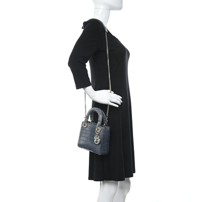 Christian Dior Alligator Crystal Mini Lady Dior Blue 3 of 9