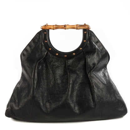 Gucci Calfskin Studded Large Bamboo Handle Tote Black 1 of 7