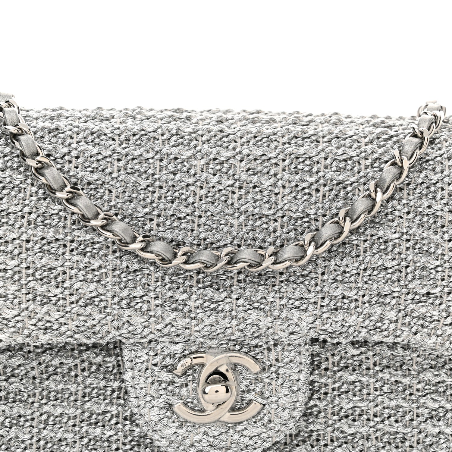 Chanel Metallic Woven Fabric Mini Rectangular Flap Silvery 8 of 11