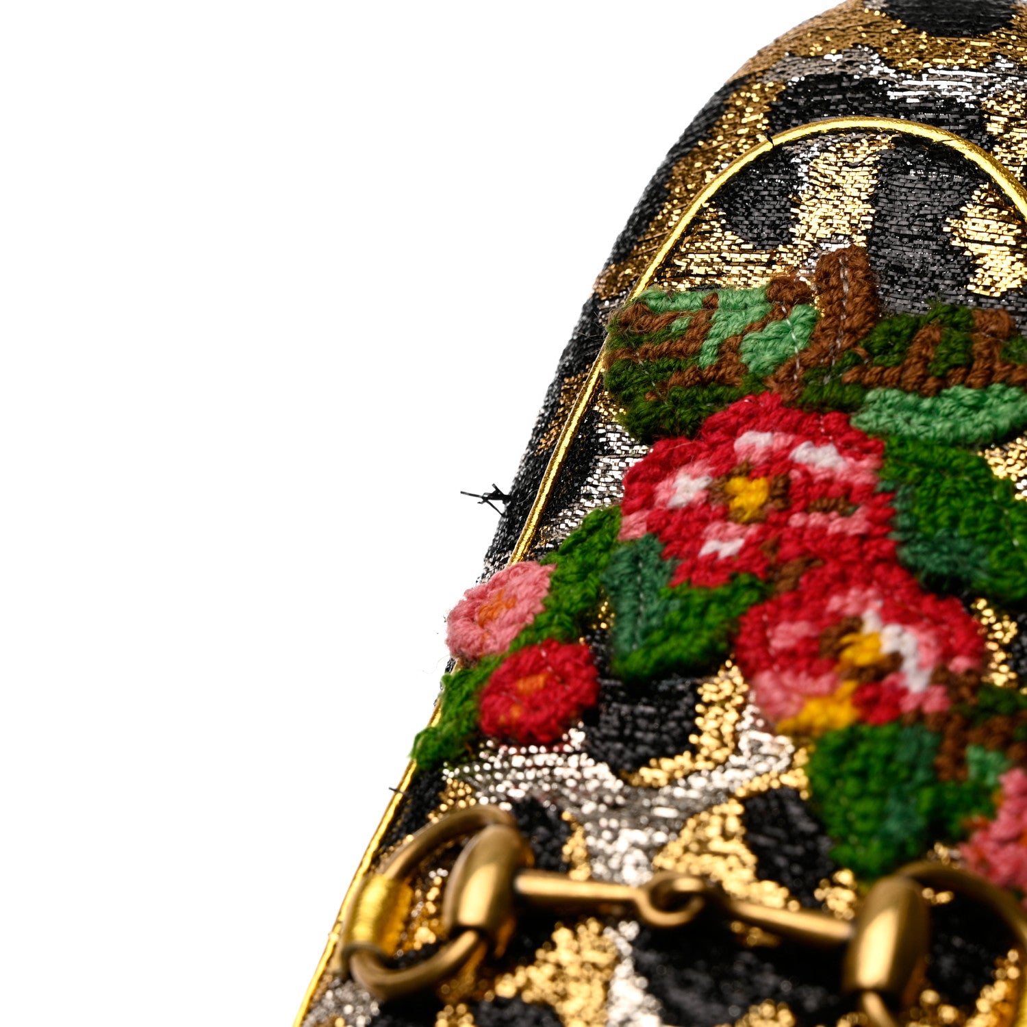 Gucci Lurex Jacquard Leopard Embroidered Womens Princetown Slippers 36 Black Gold 10 of 10